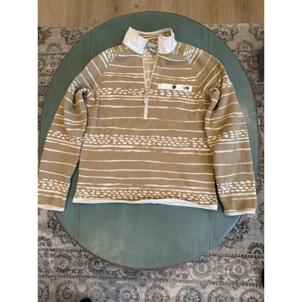 The North Face Men TKA Glacier 1/4 Zip Fleece Pullover Tan White Stripe NF0A5GL4